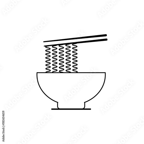 Plate of noodles with chopsticks vector icon on a white background