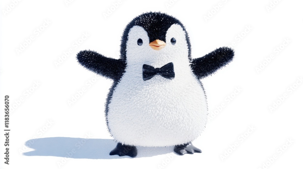 A penguin wearing a bow tie is standing on a white background A penguin wearing a bow tie is standing on a white background