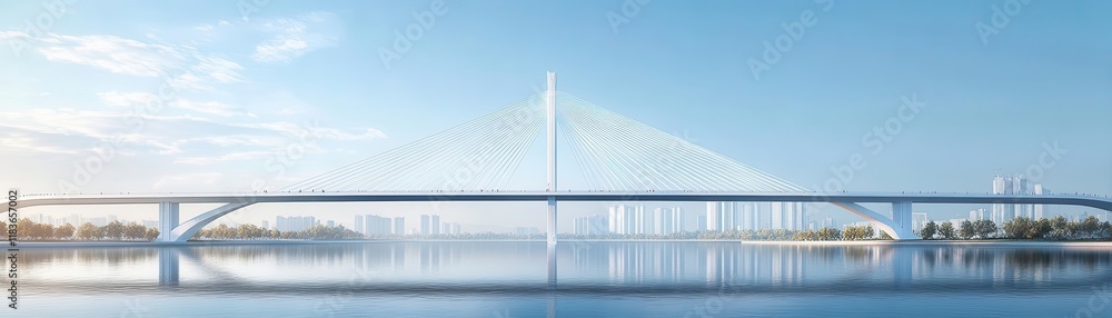 Obraz premium Infrastructure bridge flat design front view urban connection 3D render
