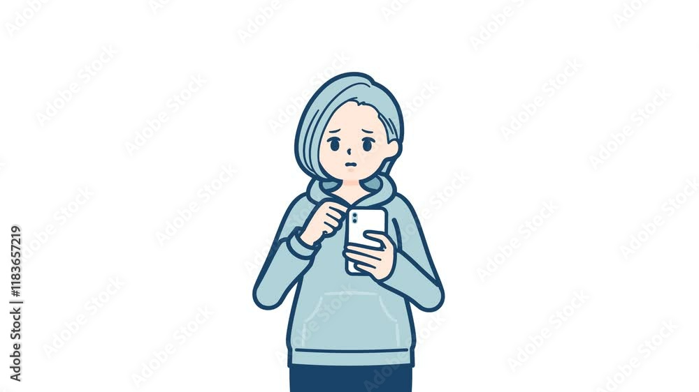 Hoodie woman_smartphone trouble_with alpha channel Hoodie woman_smartphone trouble_with alpha channel