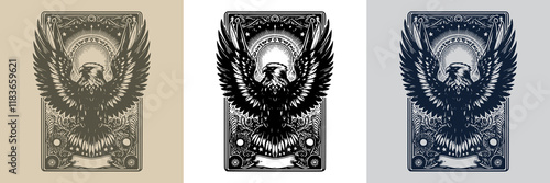 abstract and bold eagle playing card tattoo design