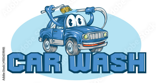 blue Car Wash Clean cartoon. vector illustration