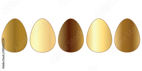 Chicken golden horizontal eggs set. Easter eggs for cooking. Easter seasonal spring holiday template for decoration. Egg hunt game.