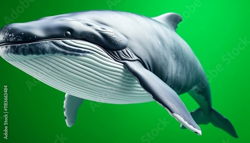 Humpback Whale in Ocean Habitat, Underwater Wildlife Photography, Green Screen Background photo