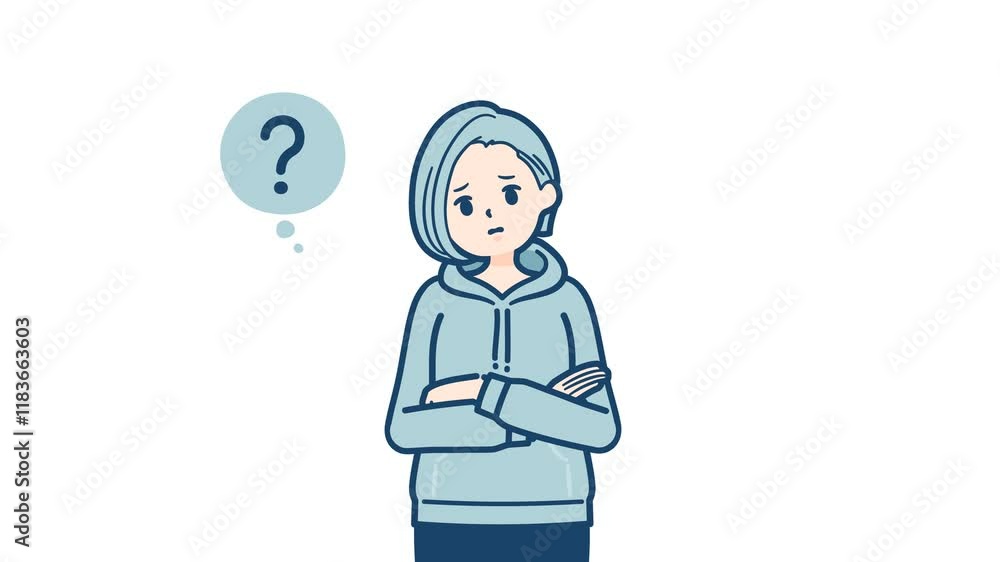 Hoodie woman_think and Not Understand_with alpha channel Hoodie woman_think and Not Understand_with alpha channel
