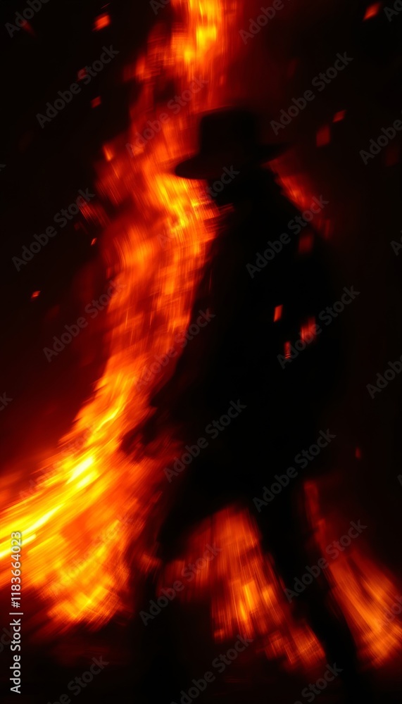 Fototapeta premium Fiery Figure in Burning Inferno Abstract Art Print
