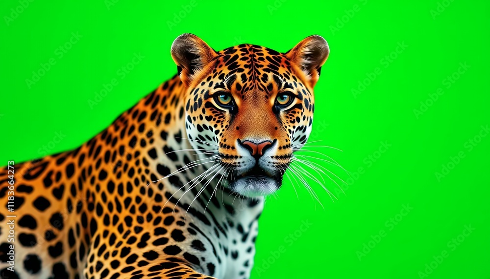 Obraz premium Majestic Jaguar Portrait against Green Screen