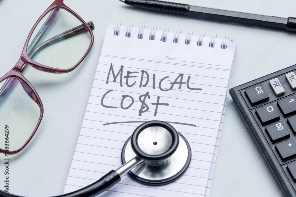 Stethoscope, calculator, and notebook combined to analyze and manage medical expenses. Stethoscope, calculator, and notebook combined to analyze and manage medical expenses.