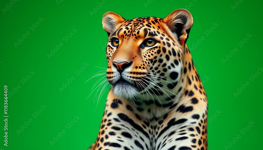 Obraz premium Majestic Leopard Portrait Against Green Background