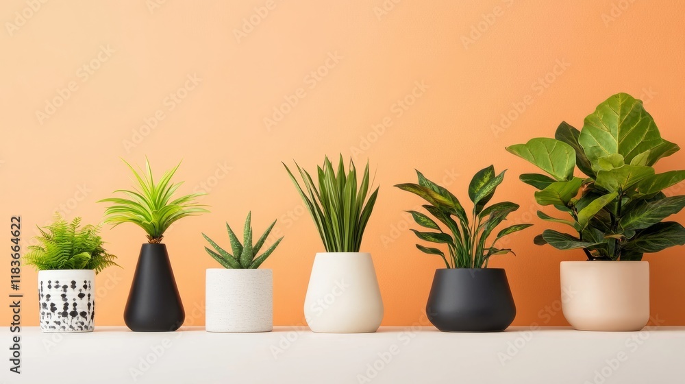 A collection of minimalist vases and trendy planters with vibrant greenery, sitting on a simple, neutral-colored surface for a chic, modern look A collection of minimalist vases and trendy planters with vibrant greenery, sitting on a simple, neutral-colored surface for a chic, modern look