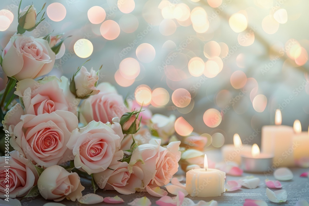 Invitation card. Roses with candles and romantic light. High quality photo Invitation card. Roses with candles and romantic light. High quality photo