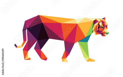 Fierce Tiger in Colorful Polygonal Low Poly Vector Logo. Colorful Abstract of Ferocious Tiger.  Tiger Abstract Colorful Logo.