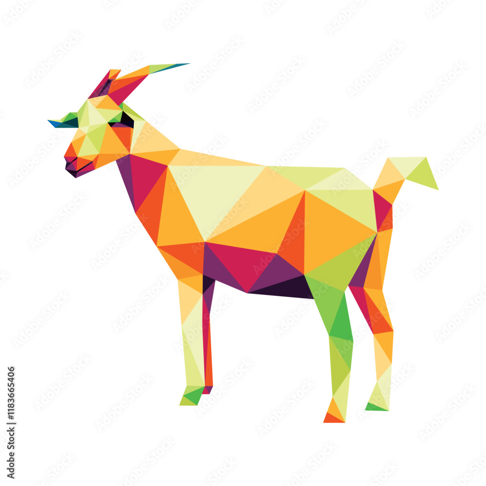 Obraz premium Colorful polygonal vector of goat animal. Goat Chinese zodiac in colorful abstract icon. Polygon Icon of Goat