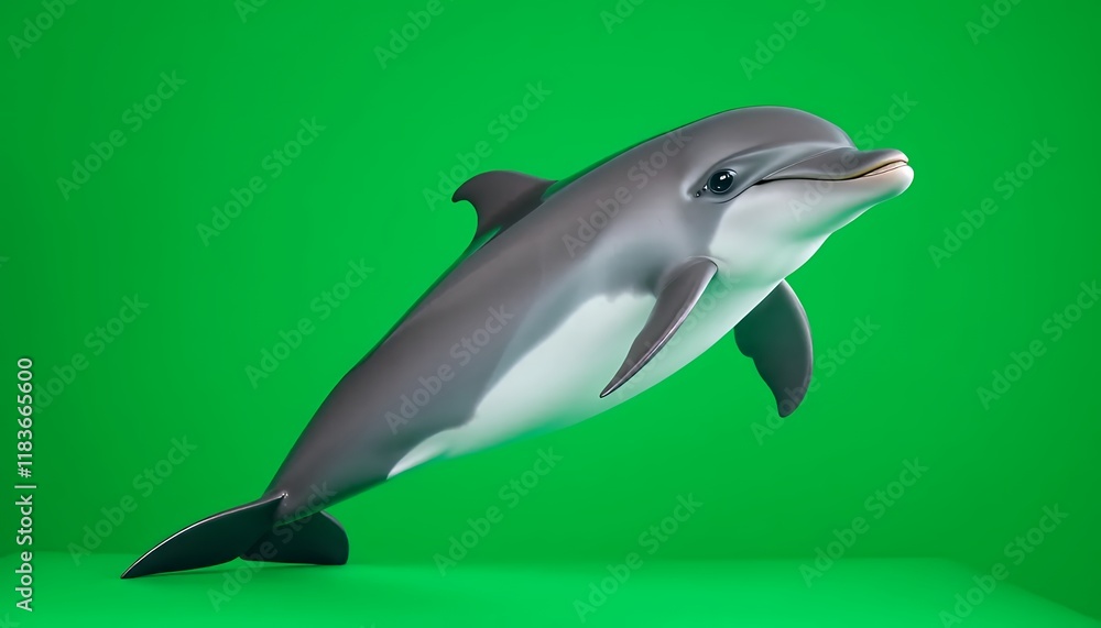 Obraz premium Playful Dolphin Leaping Against Green Screen: A Vibrant Image of an Aquatic Mammal
