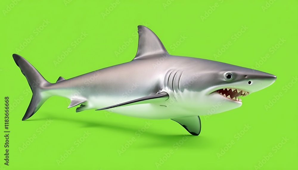 Naklejka premium Powerful Great White Shark 3D Render on Green Screen