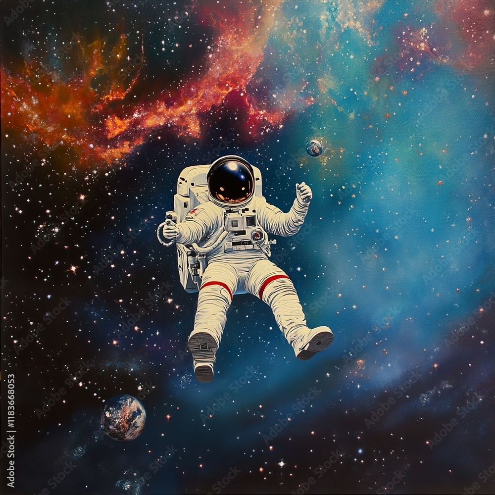 Astronaut in the vast expanse of space, surrounded by nebulae and stars. Astronaut in the vast expanse of space, surrounded by nebulae and stars.