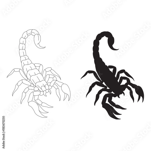 This black scorpion silhouette vector art presents a striking depiction of a scorpion photo