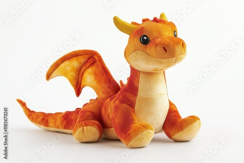 A plush dragon doll representing 2025 set against a white backdrop photo