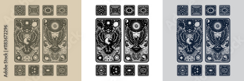 hand-drawn eagle playing card tattoo design