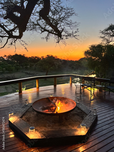 Campfire at sunset in Africa 