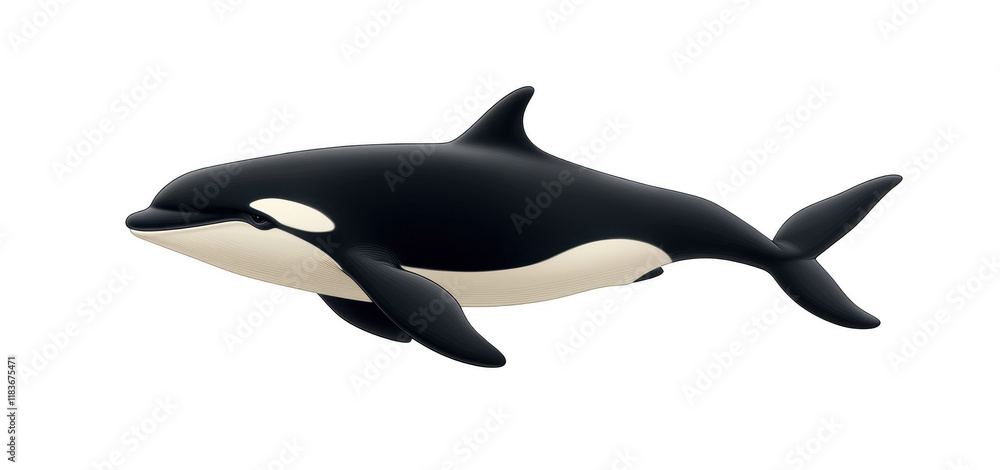 Fototapeta premium drawing of killer whale with lovely expression, showcasing its distinctive black and white markings and sleek body. orca appears graceful and majestic in its aquatic environment