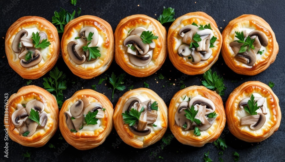 Savory Bouchée with Creamy Mushroom Toppings in a Decorative Serving Bowl Savory Bouchée with Creamy Mushroom Toppings in a Decorative Serving Bowl