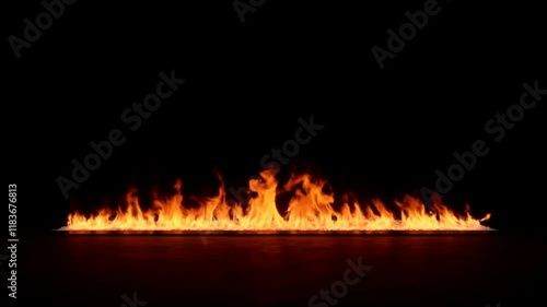 Linear Fire: A Captivating Display of Flames Against a Dark Background