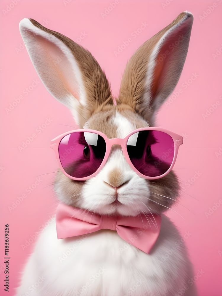 Fototapeta premium photo beautiful Rabbit wearing Cool sunglasses on Isolated Background