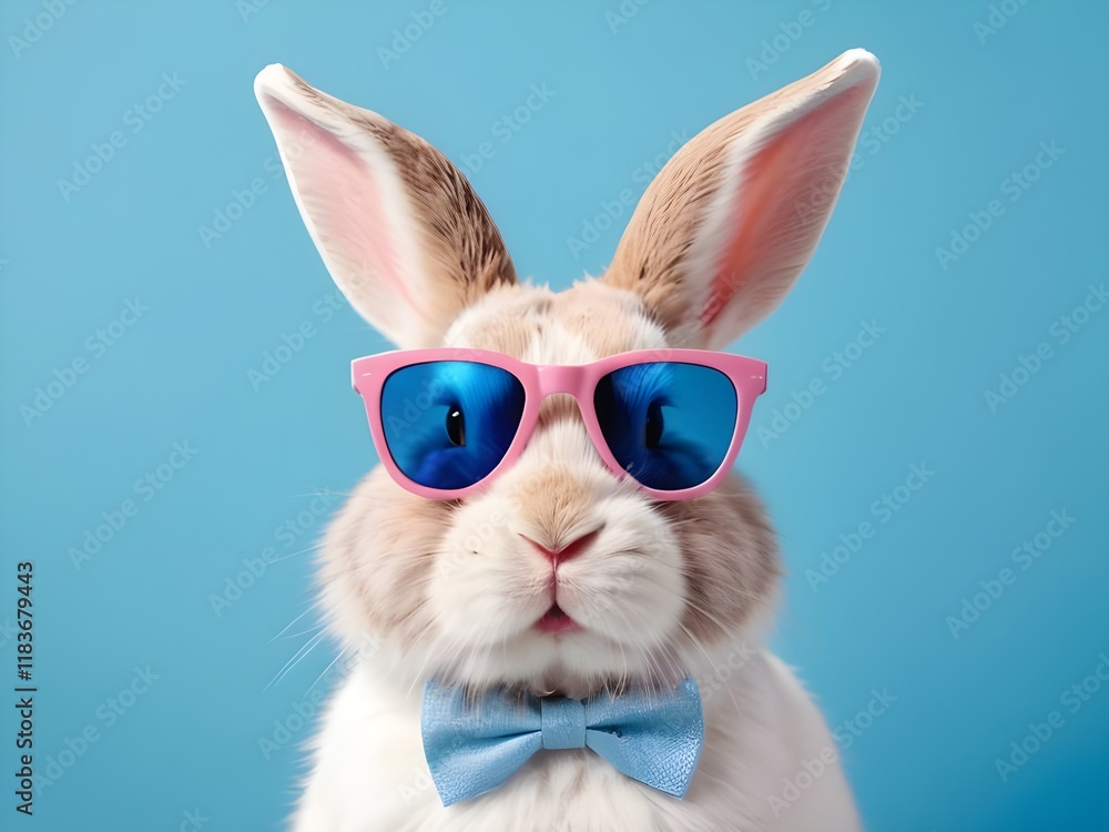 Fototapeta premium photo beautiful Rabbit wearing Cool sunglasses on Isolated Background