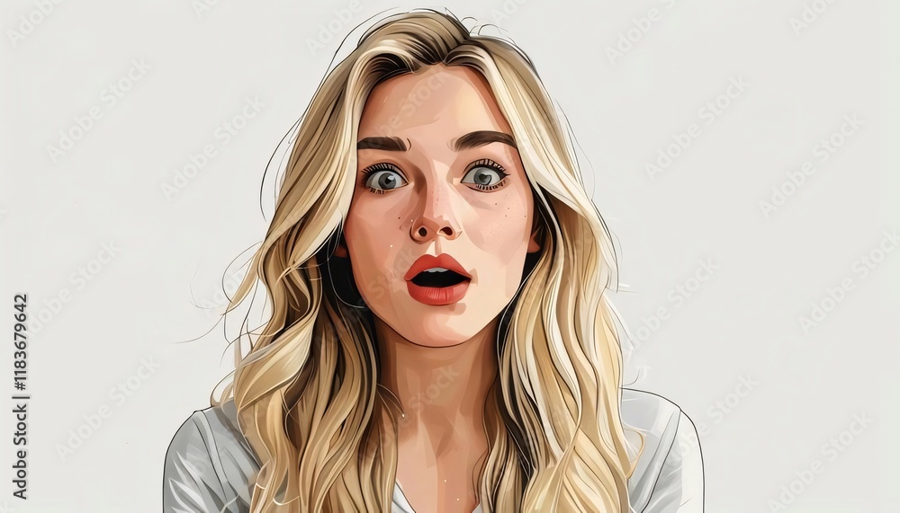 Surprised woman, vector art, white background, profile picture. Surprised woman, vector art, white background, profile picture.