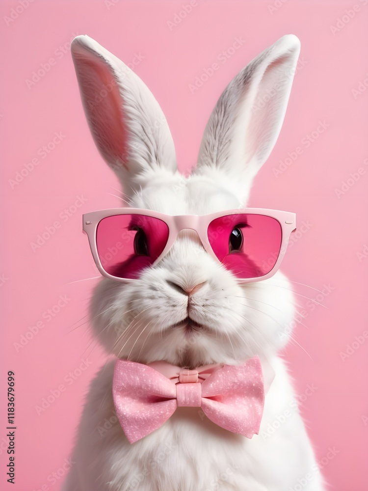 Fototapeta premium photo beautiful Rabbit wearing Cool sunglasses on Isolated Background