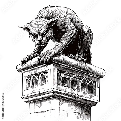 Obraz na płótnie Gothic gargoyle statue on a stone pillar