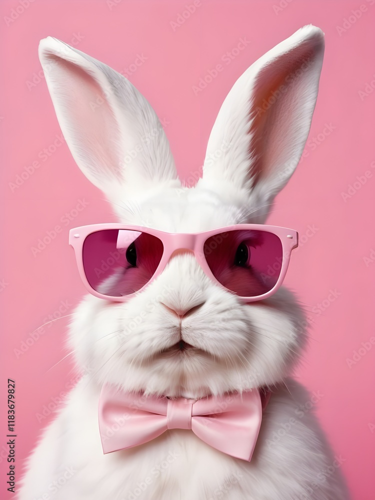 Fototapeta premium photo beautiful Rabbit wearing Cool sunglasses on Isolated Background