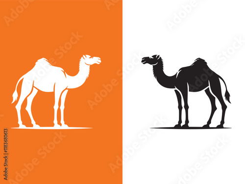 camel in desert vector icon set.