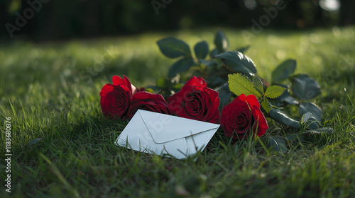 Photo of Romantic Gesture, Fresh Roses and a Handwritten Love Letter photo