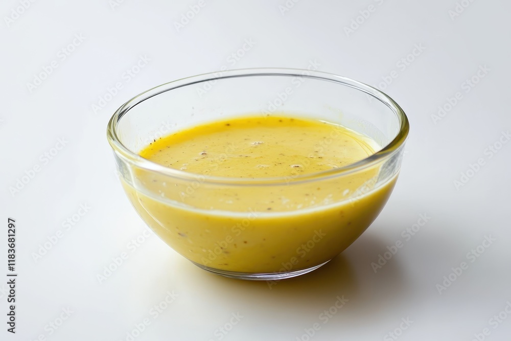 Bowl of Caesar salad dressing on white surface Bowl of Caesar salad dressing on white surface