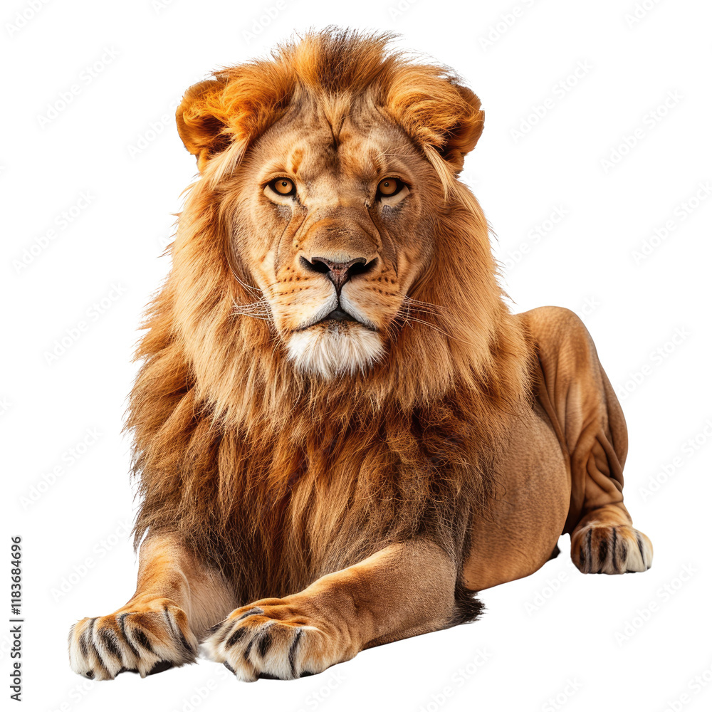 Obraz premium lion lying isolated on white background.
