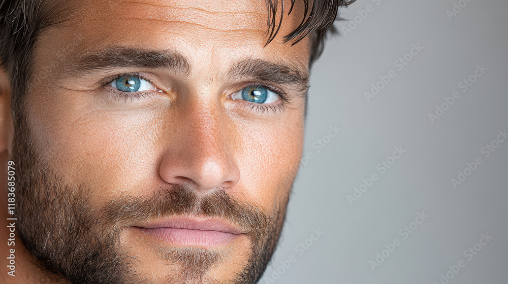 Obraz premium man with thoughtful gaze and striking blue eyes, showcasing his features