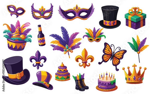 Mardi gras carnival elements set vector illustration