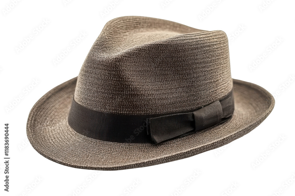 fedora hat - grey straw with black band - isolated