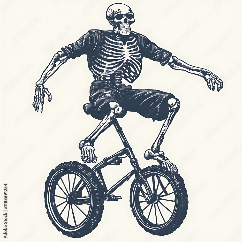 Naklejka premium Skeleton Biking, Graphic Design