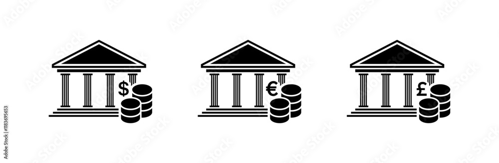 Bank cash icons. Silhouette style. Vector icons. Bank cash icons. Silhouette style. Vector icons.