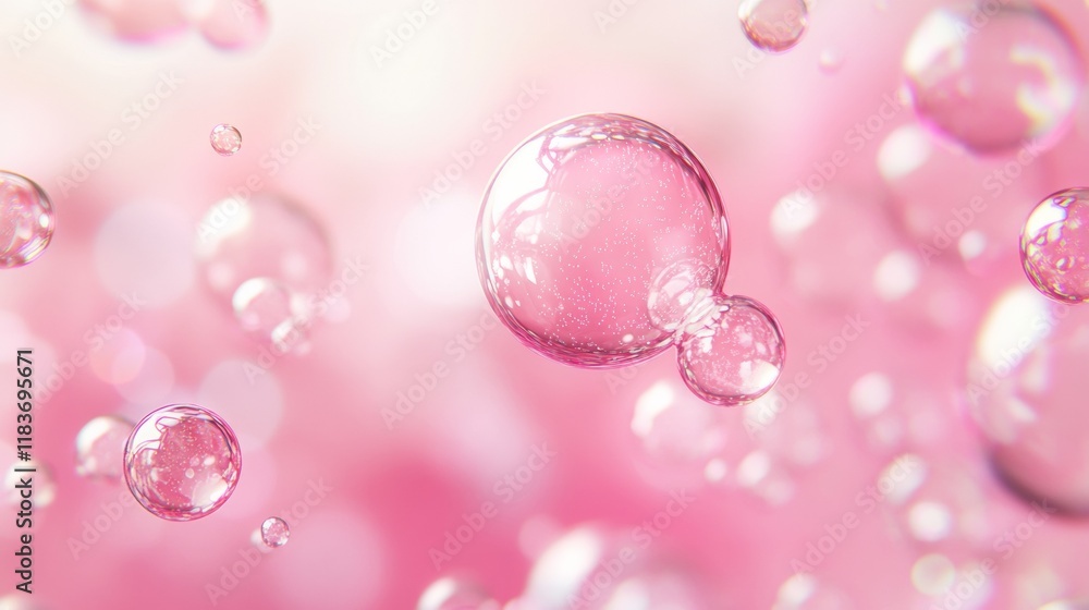 Pink background with bubbles floating in the air Pink background with bubbles floating in the air