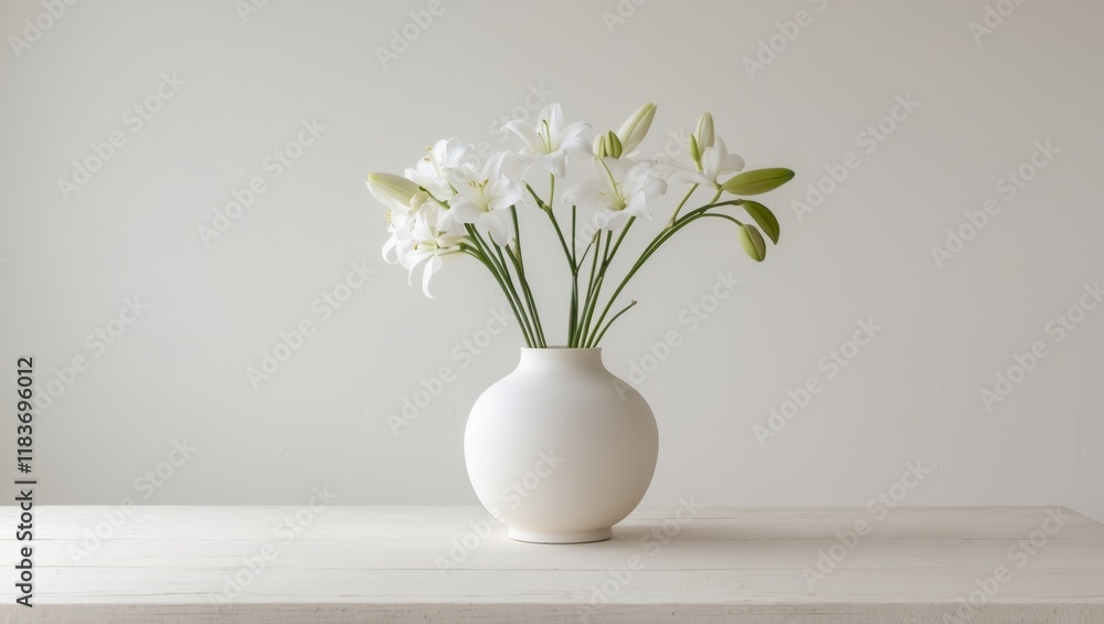 A white vase filled with white flowers on top of a table A white vase filled with white flowers on top of a table