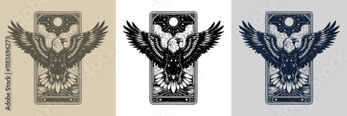 geometric eagle playing card tattoo design