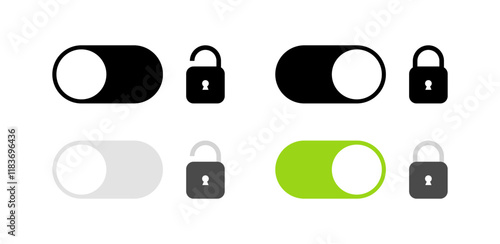 Locked unlocked button icons. Flat and silhouette style. Vector icons.
