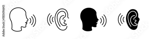 Hearing icons. Linear and silhouette style. Vector icons.
