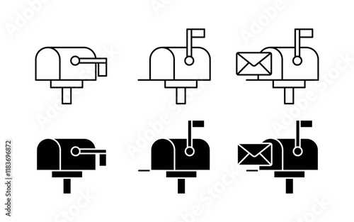 Mail box icons. Linear and silhouette style. Vector icons.