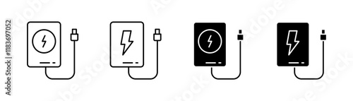 Powerbank set icons. Linear and silhouette style. Vector icons.