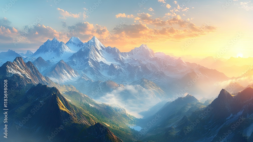 Obraz premium Majestic Sunrise Over the Snow-Capped Mountains